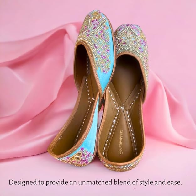 PIND POPPERS Women's Embroidered Ethnic Jutti - Handcrafted Punjabi Footwear for Weddings, Festive, and Casual Wear | Traditional Handmade Jutti for Women Multicolor