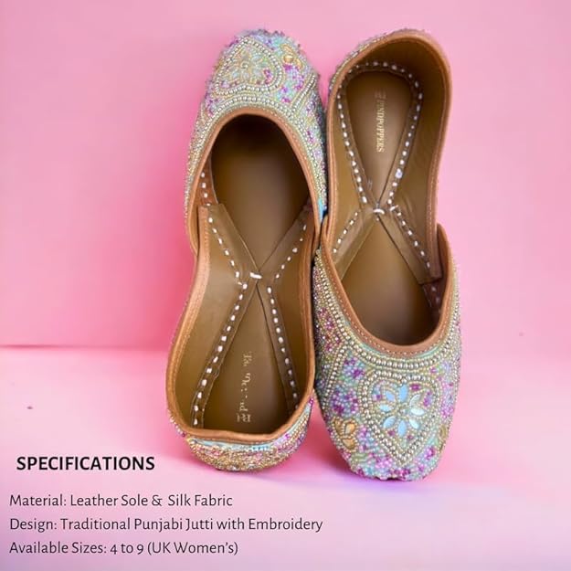 PIND POPPERS Women's Embroidered Ethnic Jutti - Handcrafted Punjabi Footwear for Weddings, Festive, and Casual Wear | Traditional Handmade Jutti for Women Multicolor