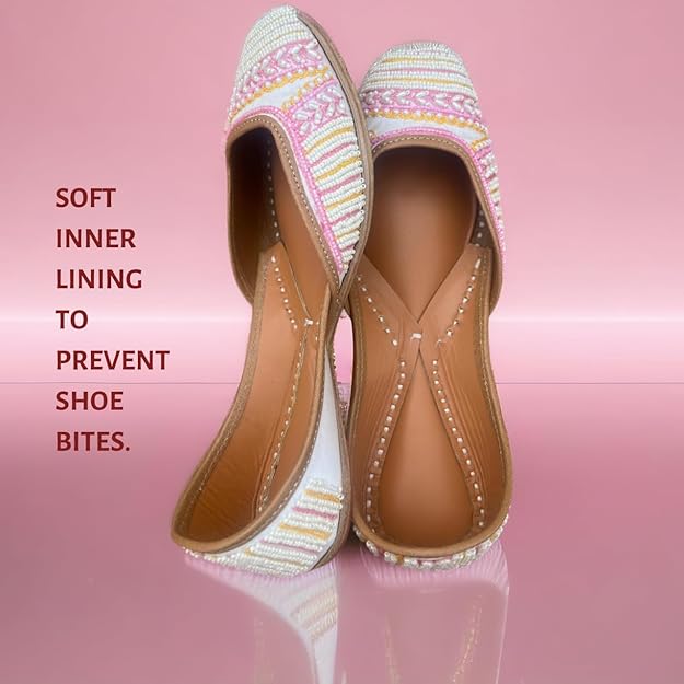 PIND POPPERS Women's Ethnic Embroidered Jutti | Handcrafted Punjabi Footwear for Weddings, Festive, and Casual Wear | Traditional Handmade Comfortable Slip-On Flats for Women