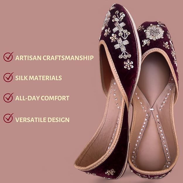 PIND POPPERS Women’s Traditional Ethnic Embroidered Jutti – Handcrafted Punjabi Footwear for Weddings, Festive, and Casual Wear