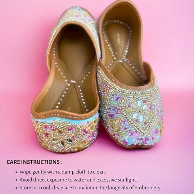 PIND POPPERS Women's Embroidered Ethnic Jutti - Handcrafted Punjabi Footwear for Weddings, Festive, and Casual Wear | Traditional Handmade Jutti for Women Multicolor