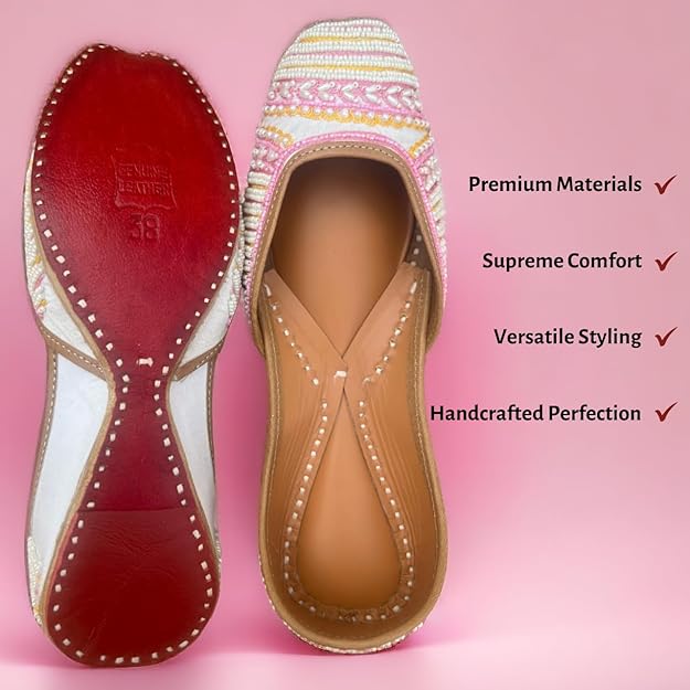 PIND POPPERS Women's Ethnic Embroidered Jutti | Handcrafted Punjabi Footwear for Weddings, Festive, and Casual Wear | Traditional Handmade Comfortable Slip-On Flats for Women