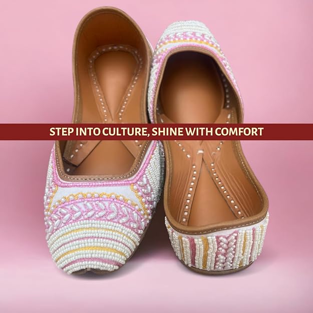 PIND POPPERS Women's Ethnic Embroidered Jutti | Handcrafted Punjabi Footwear for Weddings, Festive, and Casual Wear | Traditional Handmade Comfortable Slip-On Flats for Women