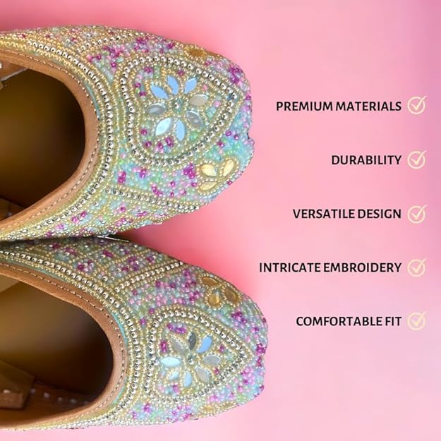 PIND POPPERS Women's Embroidered Ethnic Jutti - Handcrafted Punjabi Footwear for Weddings, Festive, and Casual Wear | Traditional Handmade Jutti for Women Multicolor