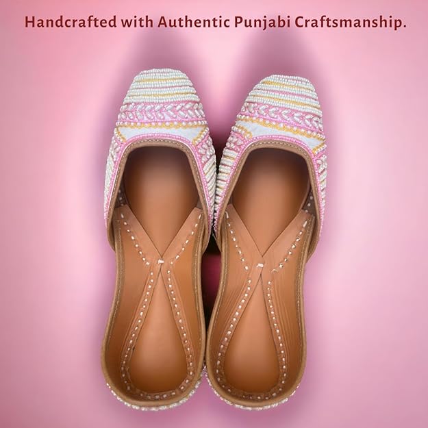 PIND POPPERS Women's Ethnic Embroidered Jutti | Handcrafted Punjabi Footwear for Weddings, Festive, and Casual Wear | Traditional Handmade Comfortable Slip-On Flats for Women