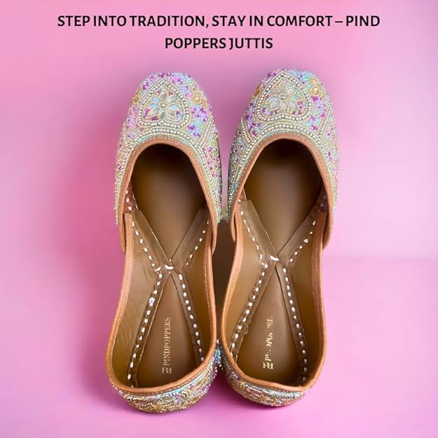PIND POPPERS Women's Embroidered Ethnic Jutti - Handcrafted Punjabi Footwear for Weddings, Festive, and Casual Wear | Traditional Handmade Jutti for Women Multicolor