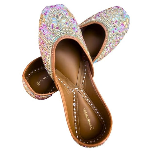 PIND POPPERS Women's Embroidered Ethnic Jutti - Handcrafted Punjabi Footwear for Weddings, Festive, and Casual Wear | Traditional Handmade Jutti for Women Multicolor