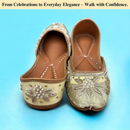 PIND POPPERS Handmade Traditional Punjabi Jutti – Authentic Ethnic Footwear for Women | Comfortable, Stylish, & Versatile Juttis for Every Occasion Golden