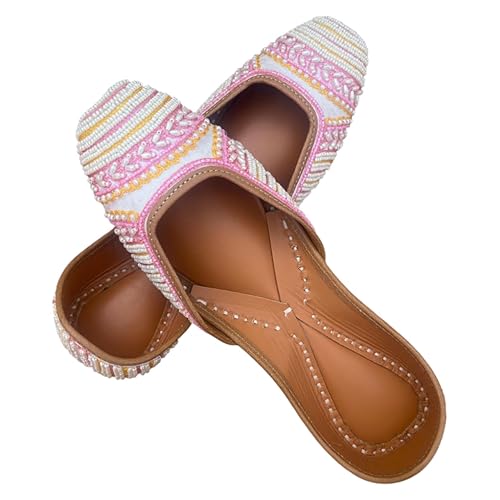 PIND POPPERS Women's Ethnic Embroidered Jutti | Handcrafted Punjabi Footwear for Weddings, Festive, and Casual Wear | Traditional Handmade Comfortable Slip-On Flats for Women