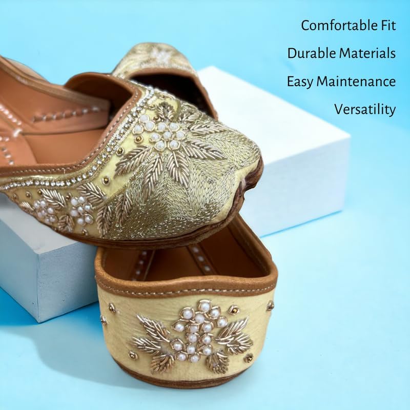 PIND POPPERS Handmade Traditional Punjabi Jutti – Authentic Ethnic Footwear for Women | Comfortable, Stylish, & Versatile Juttis for Every Occasion Golden