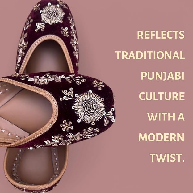 PIND POPPERS Women’s Traditional Ethnic Embroidered Jutti – Handcrafted Punjabi Footwear for Weddings, Festive, and Casual Wear