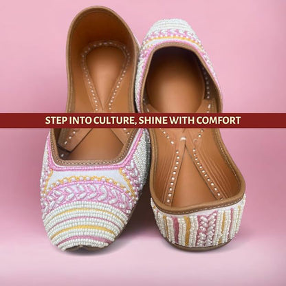 PIND POPPERS Women's Ethnic Embroidered Jutti | Handcrafted Punjabi Footwear for Weddings, Festive, and Casual Wear | Traditional Handmade Comfortable Slip-On Flats for Women