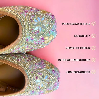 PIND POPPERS Women's Embroidered Ethnic Jutti - Handcrafted Punjabi Footwear for Weddings, Festive, and Casual Wear | Traditional Handmade Jutti for Women Multicolor