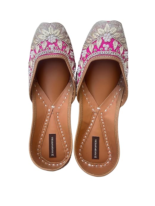 Handmade Traditional Punjabi Jutti – Authentic Ethnic Footwear for Women | Comfortable, Stylish, & Versatile Juttis for Every Occasion (Pink, UK Footwear Size System, Adult, Women